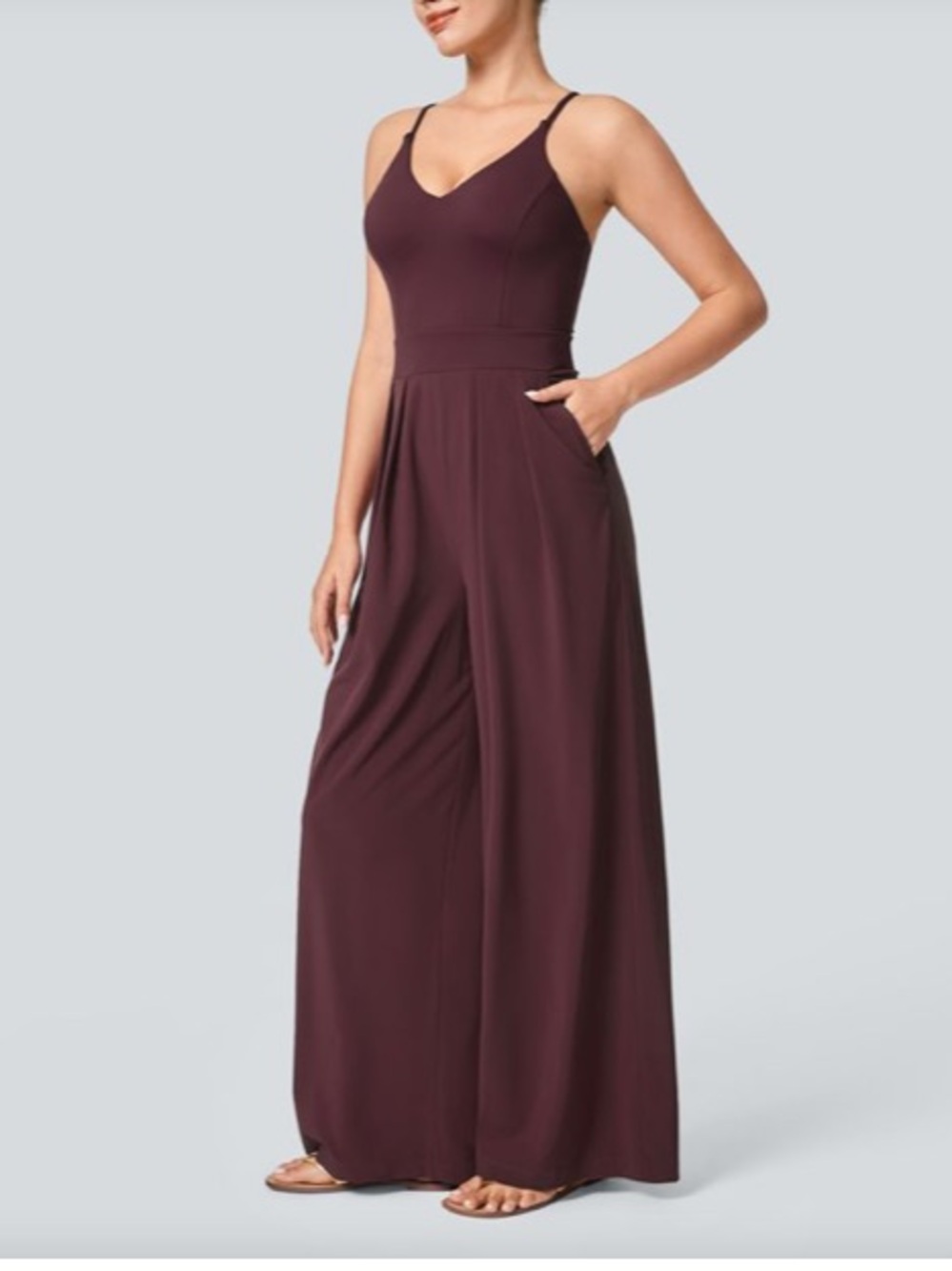 Halara Breezeful Side zip sleeveless Wide leg Jumpsuit Amaranth sz M TALL